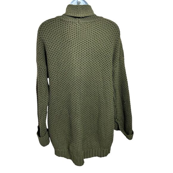 Forever 21 Army Green Chunky Sweater Sz Small Oversized Long Turtleneck - Picture 4 of 5
